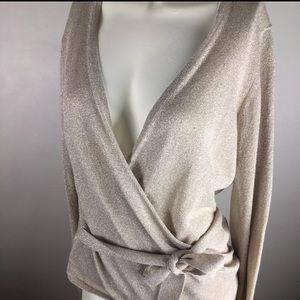 Calvin Klein sparkle gold wrap top size large